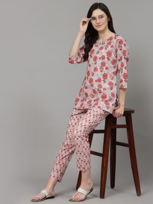 his&her Women Printed Red Top & Pyjama Set