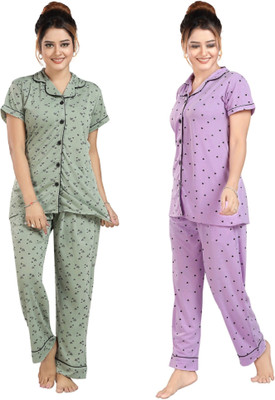 Shama Fashion Women Polka Print Multicolor Night Suit Set