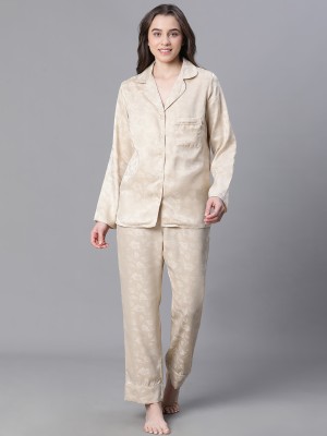 OXOLLOXO Women Printed Beige Shirt & Pyjama set
