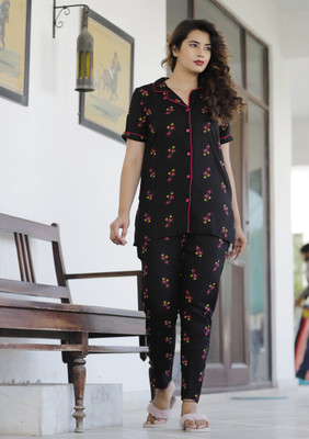 DreamBe Women Printed Black Night Suit Set