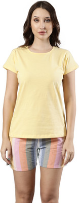 femmora Women Self Design Yellow Top & Shorts Set