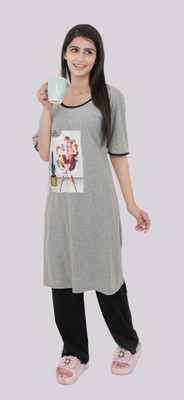 GEE 5 Women Graphic Print Grey Night Suit Set