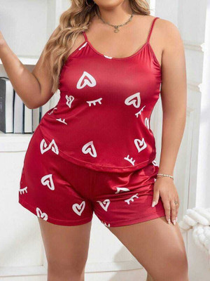 HouseOfCommon Women Printed Red Top & Shorts Set