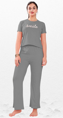 RadhikaPrints Women Printed Grey Top & Pyjama Set