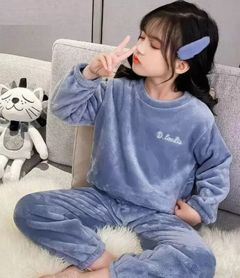 PKF Boys & Girls Solid Blue Night Suit Set