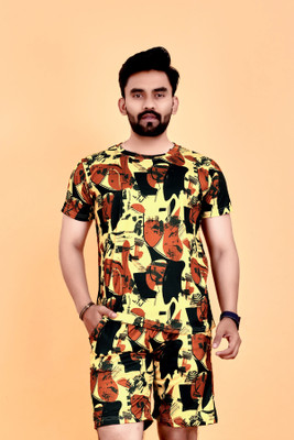 JILVA ENTERPRISE Men Printed Brown Top & Shorts Set