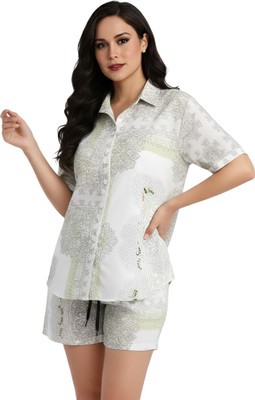 Jeny Trends Women Printed Light Green Night Suit Set