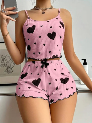 ATF Women Printed Pink Top & Shorts Set