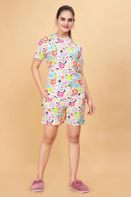 KUNA SILK MILL Women Printed White Top & Shorts Set