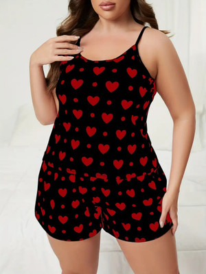 PHALIN Women Printed Red, Black Top & Shorts Set