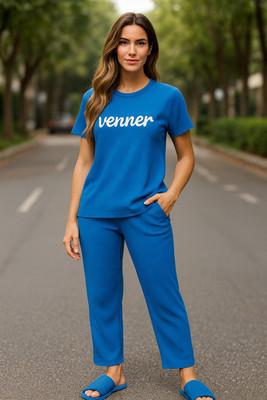 Venner Girls Printed Light Blue Night Suit Set