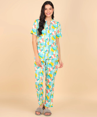 DreamBe Women Abstract Multicolor Night Suit Set
