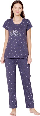 BodyCare Women Graphic Print Grey Top & Pyjama Set