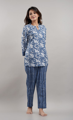 DreamBe Women Printed Blue Night Suit Set