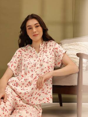 ETC Women Printed White Night Suit Set