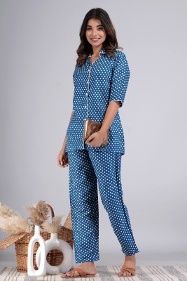 Prabhodhini4U Women Printed Dark Blue Shirt & Pyjama set