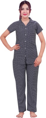 Aarav Boss Women Striped Blue Shirt & Pyjama set