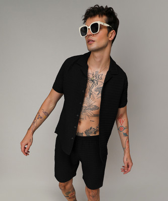 CAMPUS SUTRA Men Solid Black Top & Shorts Set