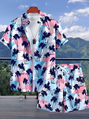 SHIVFORYOU Men Printed Multicolor Top & Shorts Set