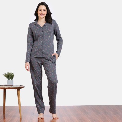 ZIVAME Women Printed Grey Top & Pyjama Set