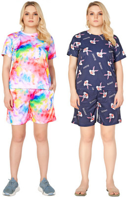 FAYDAMALL Women Printed Multicolor Top & Shorts Set