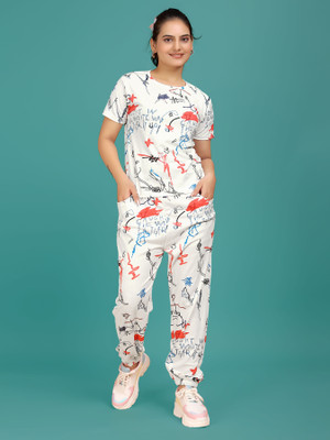 Hercill Women Self Design Multicolor Top & Pyjama Set