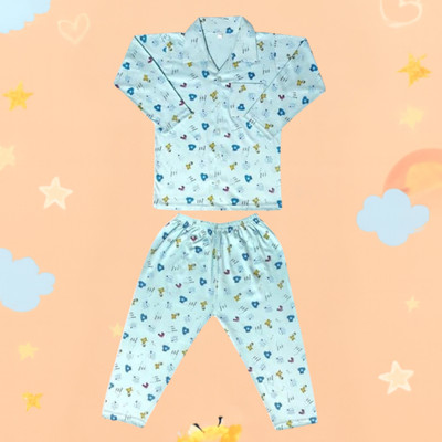 MW PRINTS Baby Boys & Baby Girls Printed Light Blue Night Suit Set