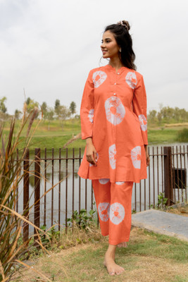 MIRCHI FASHION Women Ombre/Dyed Orange, White Night Suit Set