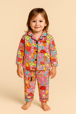 Yk Girls Printed Multicolor Night Suit Set