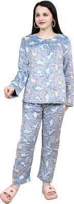 Vastriq Women Self Design Blue Night Suit Set