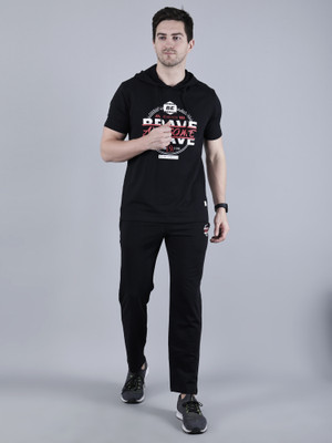 HouseOfCommon Men Printed Black Top & Pyjama Set