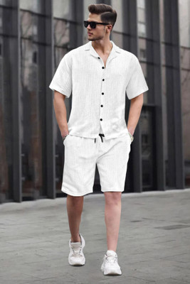 TRIPR Men Solid White Night Suit Set