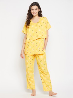 Clovia Women Floral Print Yellow Top & Pyjama Set