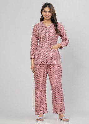 ARYAN TEXTILES Women Striped Pink Shirt & Pyjama set