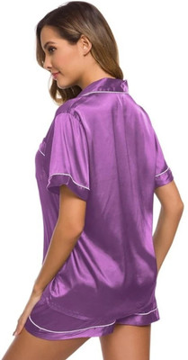 Vd hub Women Solid Purple Night Suit Set