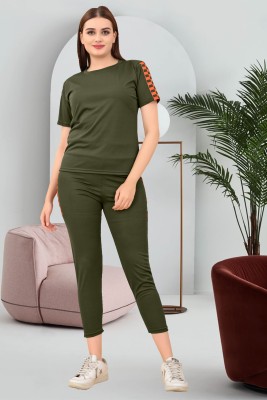 DTR FASHION Women Checkered Green Night Suit Set