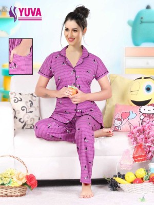 YUVA BY GOKUL ENTERPRISE Women Printed Pink Night Suit Set