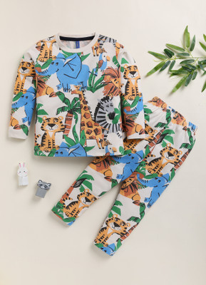 Lazy Shark Boys Printed Multicolor Night Suit Set
