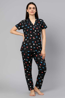 YOUSAFZAIHUB Women Solid, Printed Blue Night Suit Set