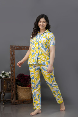 UrbanRang Women Printed Yellow Night Suit Set