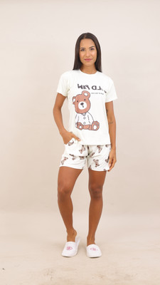 Kashtbhnjan Women Printed White Night Suit Set