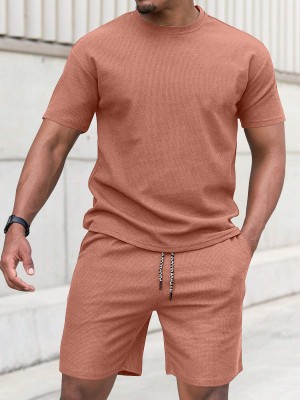 HEVEEN Men Solid Pink Top & Shorts Set