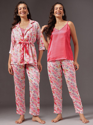 Clovia Women Floral Print Multicolor Night Suit Set