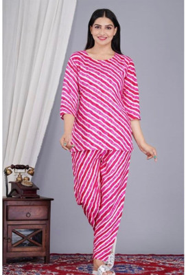 Rishit creation Women Printed Pink Night Suit Set
