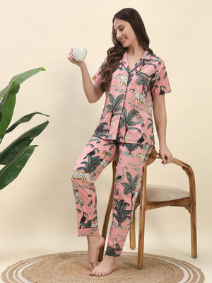 Ameerah Women Printed Green Night Suit Set