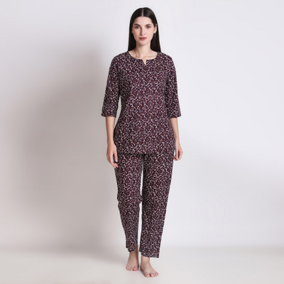 DreamBe Women Printed Maroon Night Suit Set