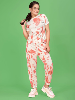 SAKARMAA Women Ombre/Dyed Pink Night Suit Set