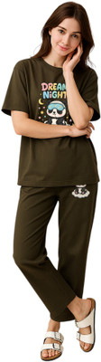 Shonisha Women Printed Green Top & Pyjama Set