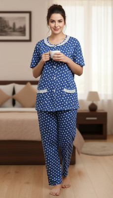 KALIKAS VASTRAM Women Abstract Blue Night Suit Set