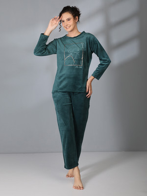 Duchess Women Printed Green Night Suit Set